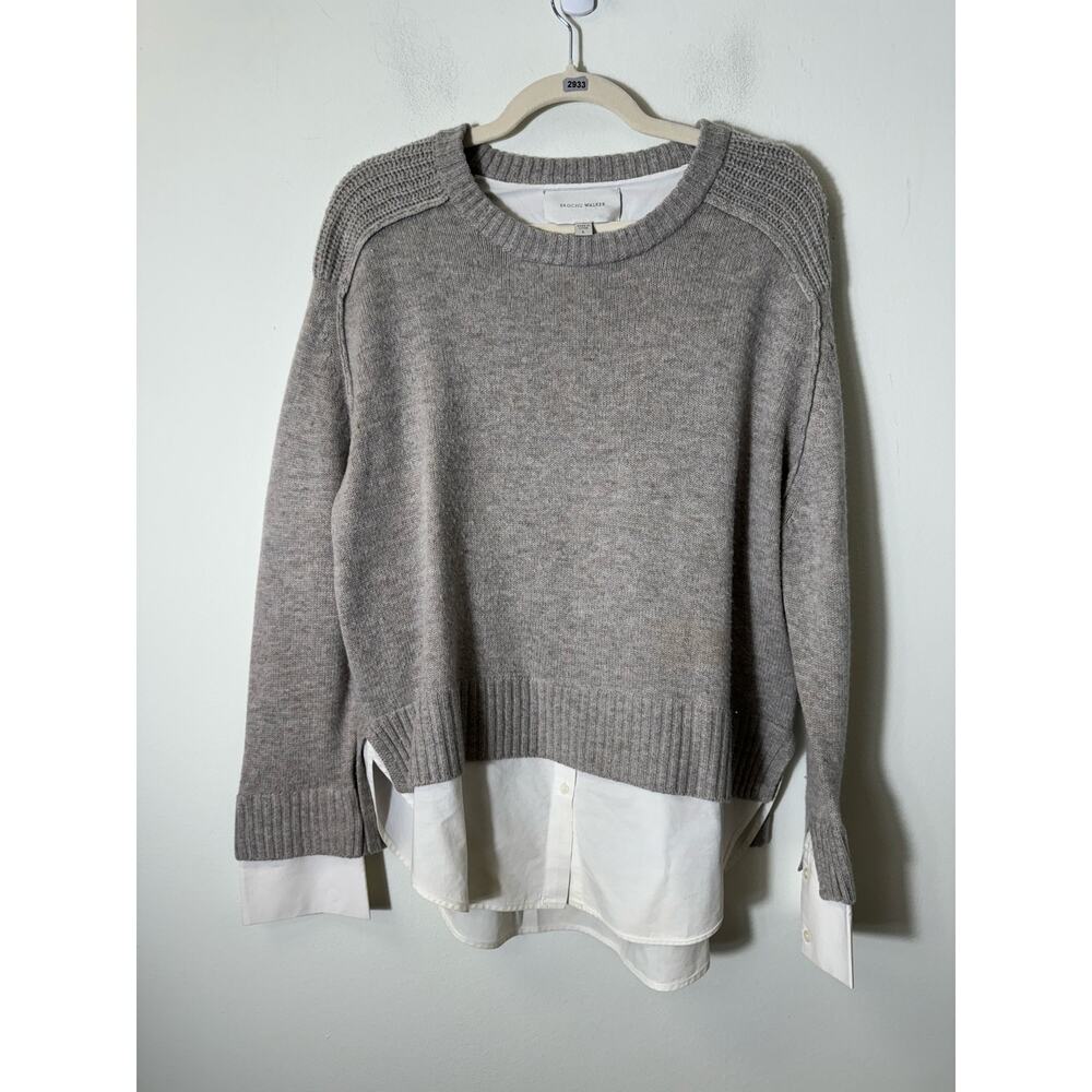 Brochu Walker Gray Round Neck Twofer Sweater Top Sz L